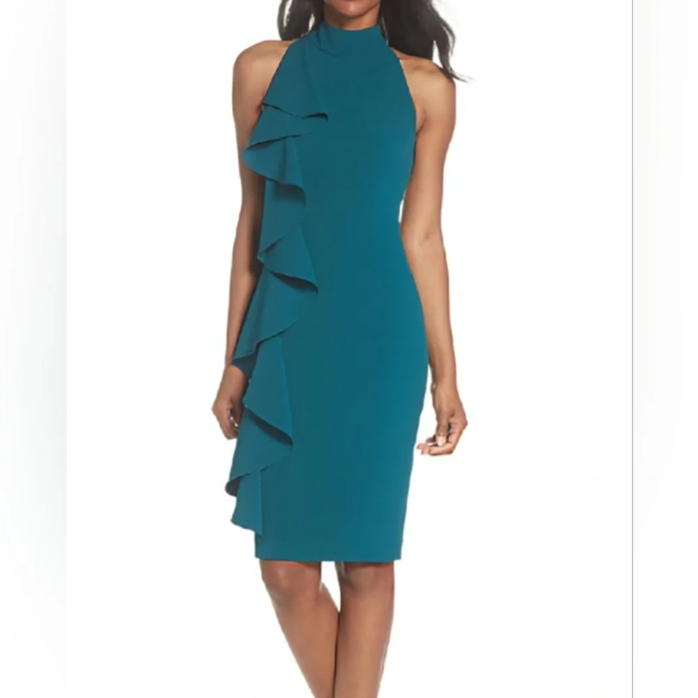 Eliza J, NWT, Ruffle Sheath Dress, in Peacock, Knee Length, Size 18 - Picture 4 of 11